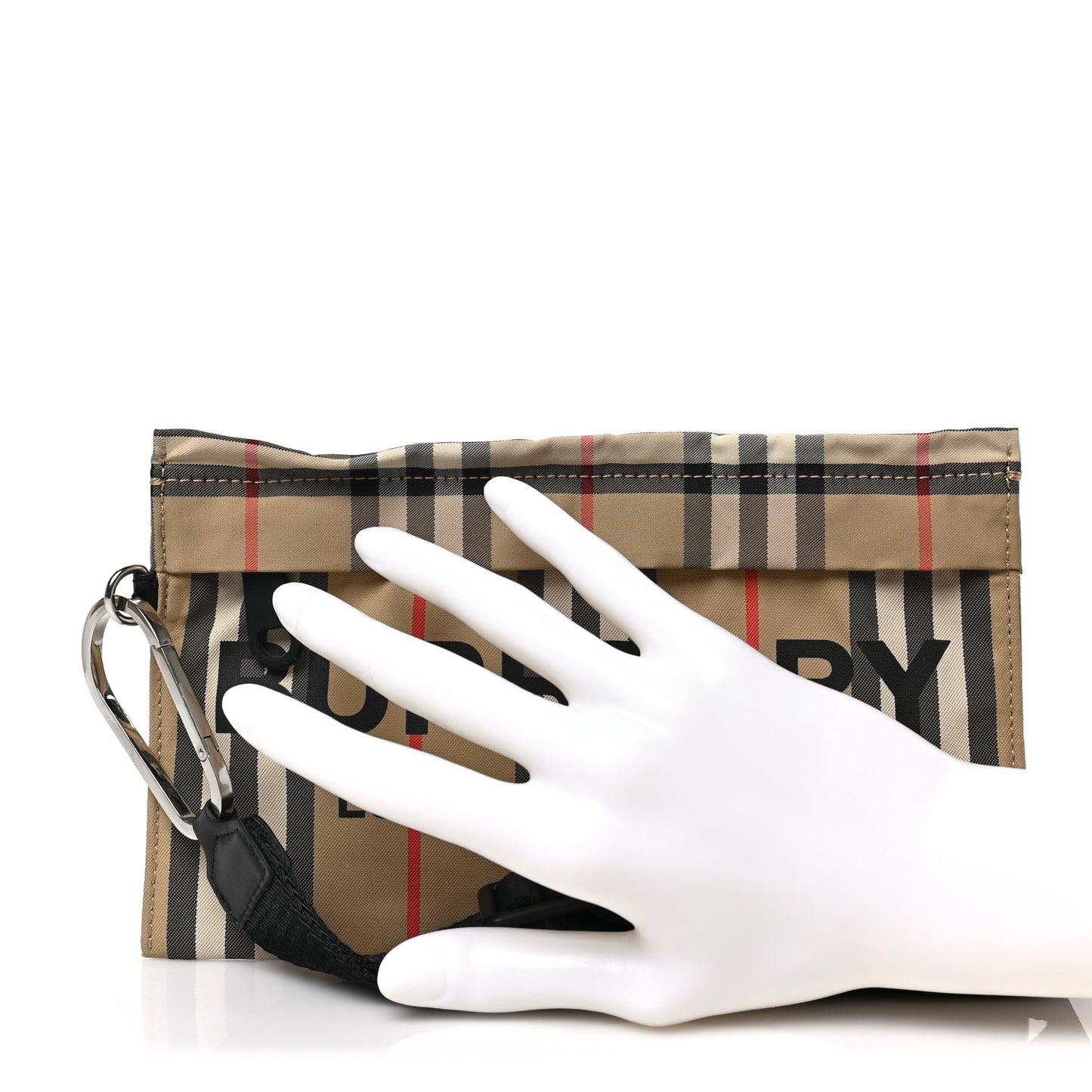 Nylon Vintage Check Print Logo Wristlet Archive Beige