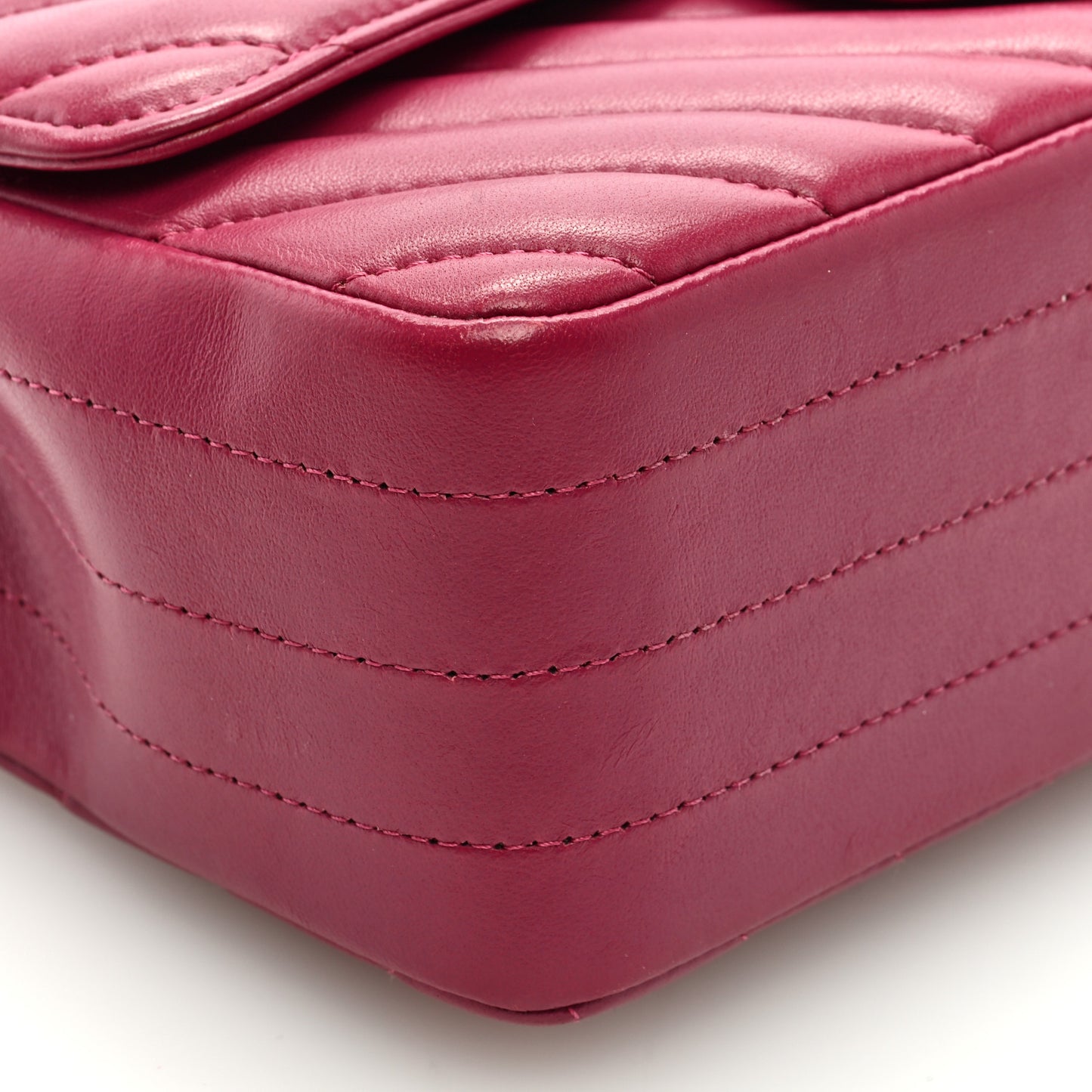 Lambskin Chevron Quilted Mini Rectangular Flap Dark Pink
