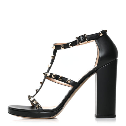 Valentino Garavani Calfskin Rockstud 10/110mm Caged Sandals 36 Black 1 of 7