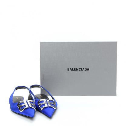 Balenciaga Satin BB Knife Pointy Toe Slingback Flats 36 Bleu 11 of 11
