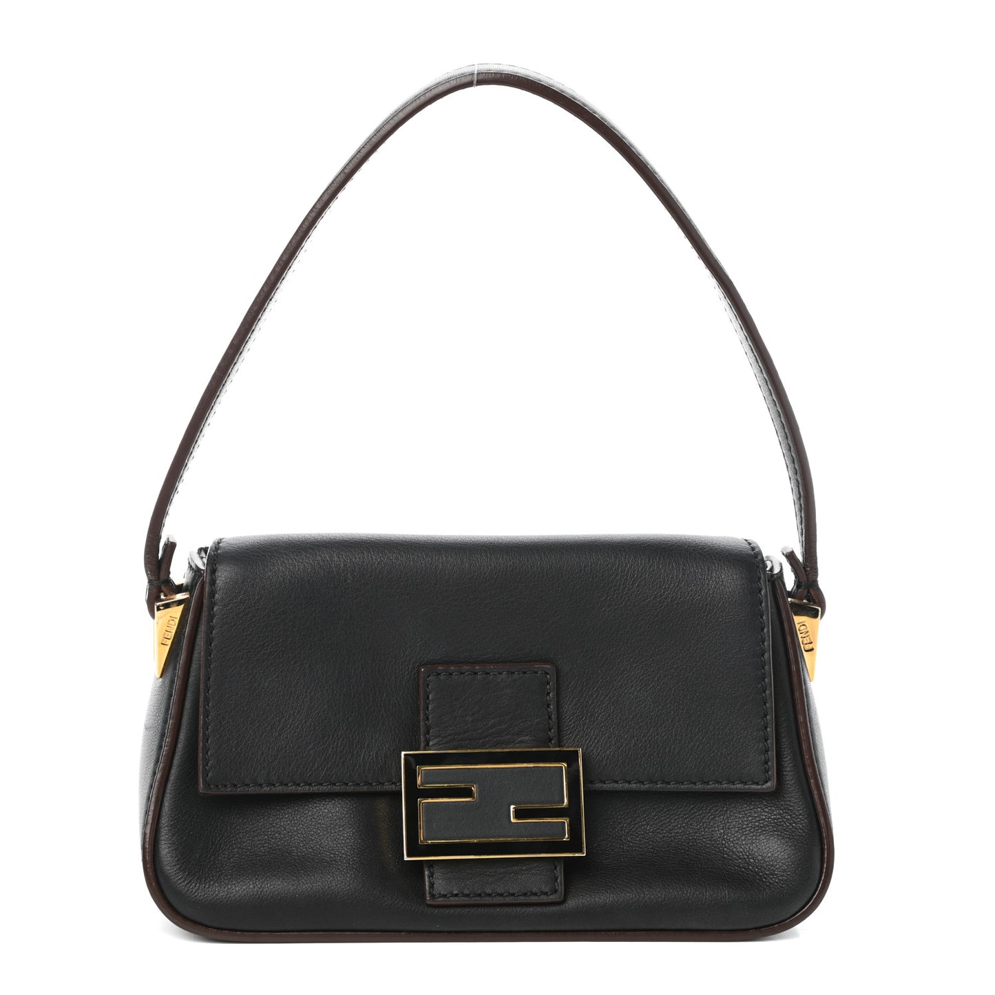 Vitello Flamingo Enamel Mini Mama Baguette Black