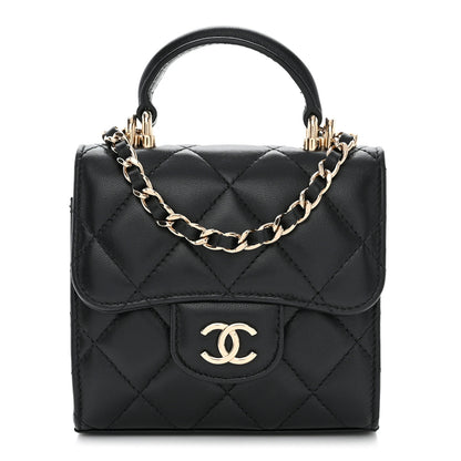 Chanel Lambskin Quilted Top Handle Flap Clutch With Chain Black 1 of 11