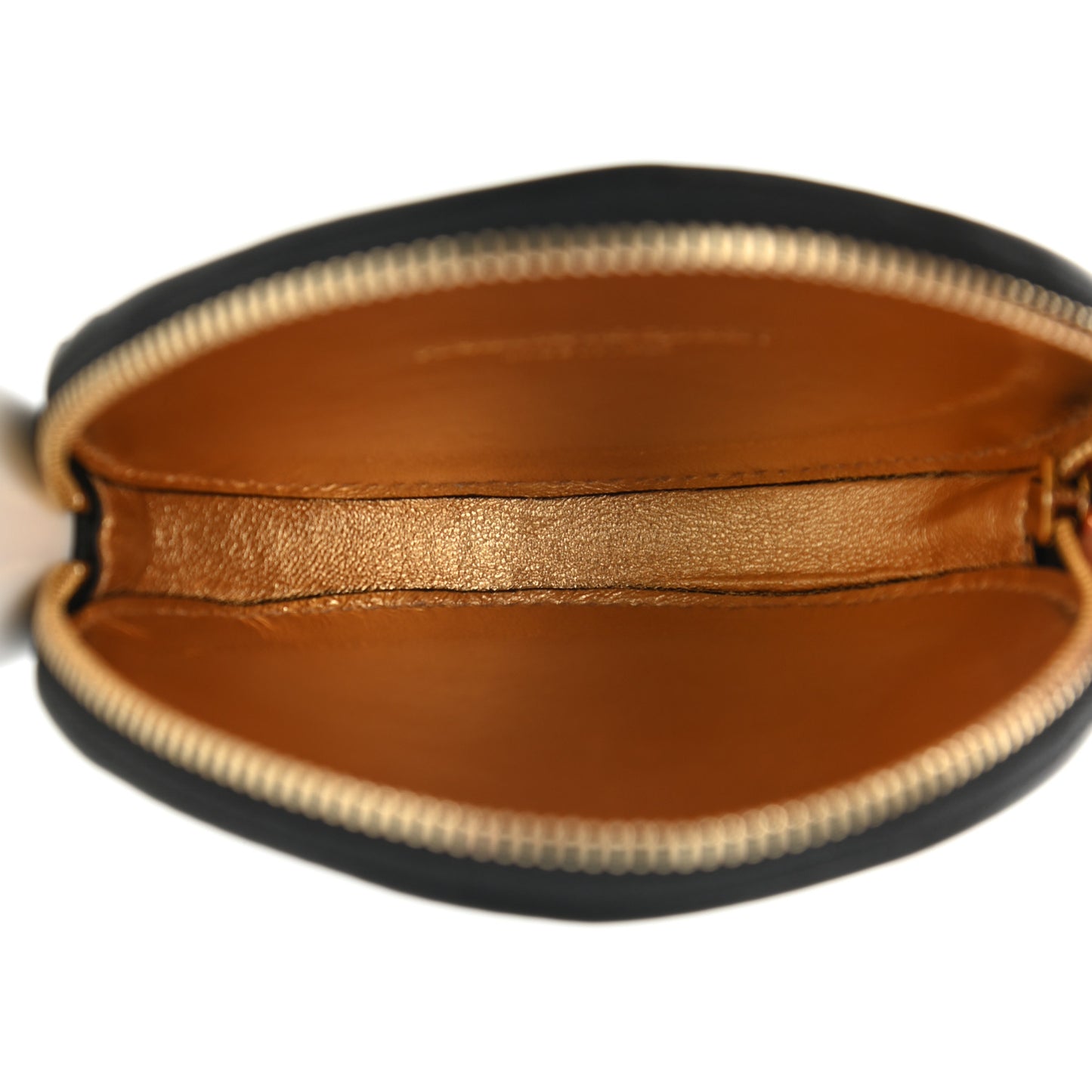 Calfskin Curve Zip Coin Purse Black Gold