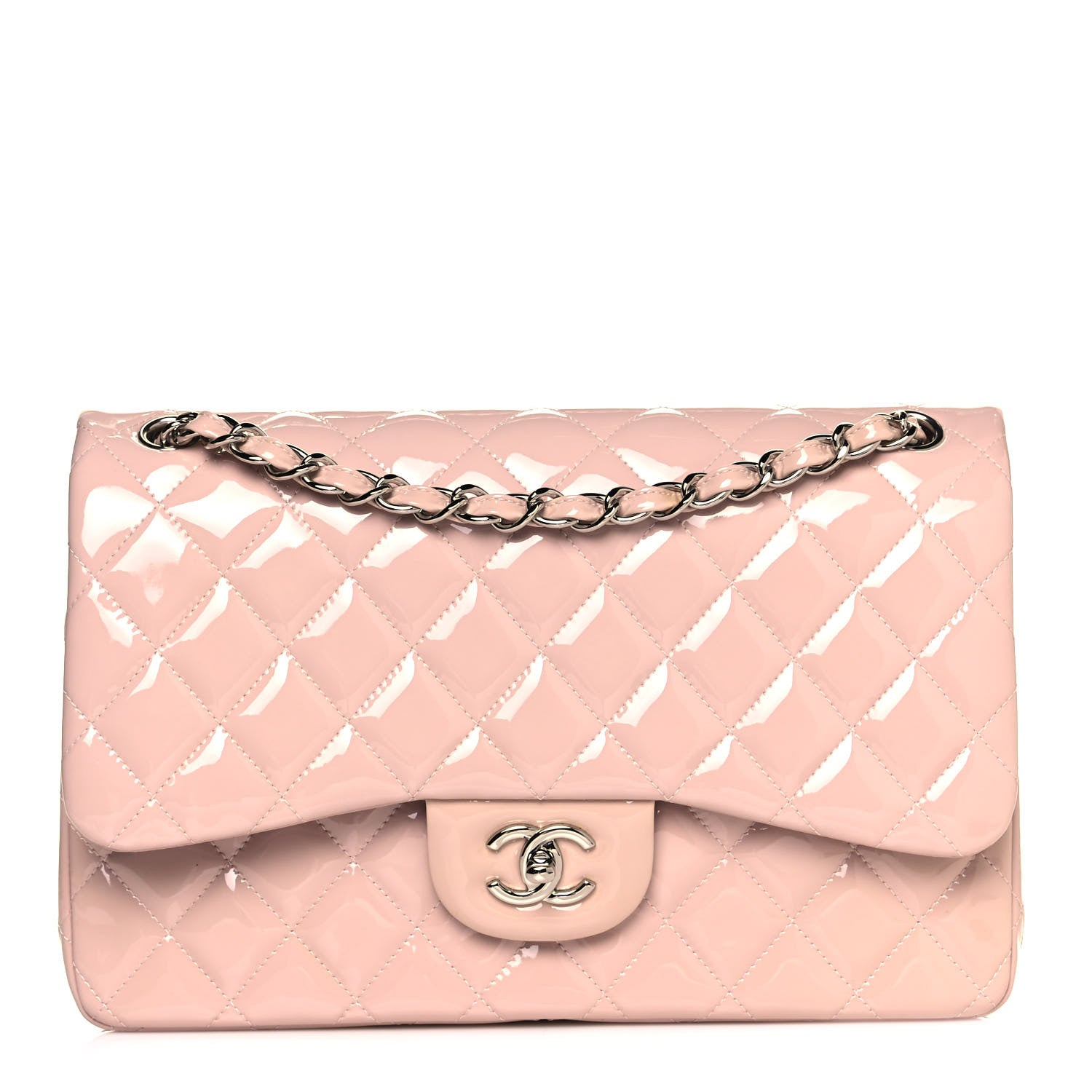 Chanel Patent Quilted Jumbo Double Flap Light Pink 1 of 11