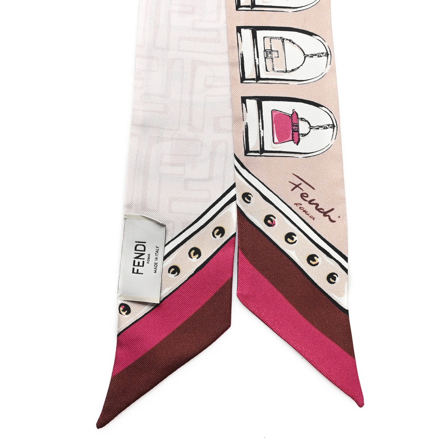 Fendi Silk Bag Print Wrappy Scarf Beige Multicolor 2 of 4