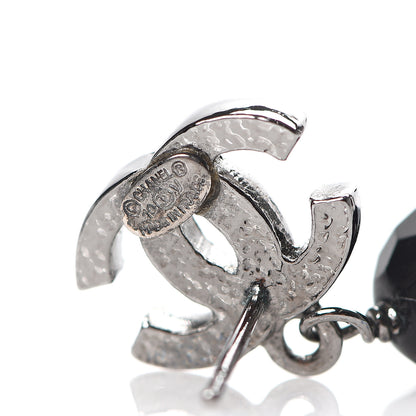 Chanel Beaded CC Dangle Earrings Silver Black 4 of 4