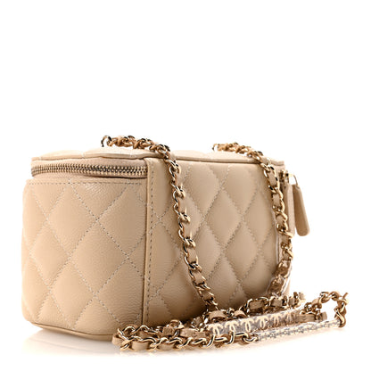 Chanel Caviar Quilted Small Tiny CC Vanity Case With Chain Beige 3 of 10
