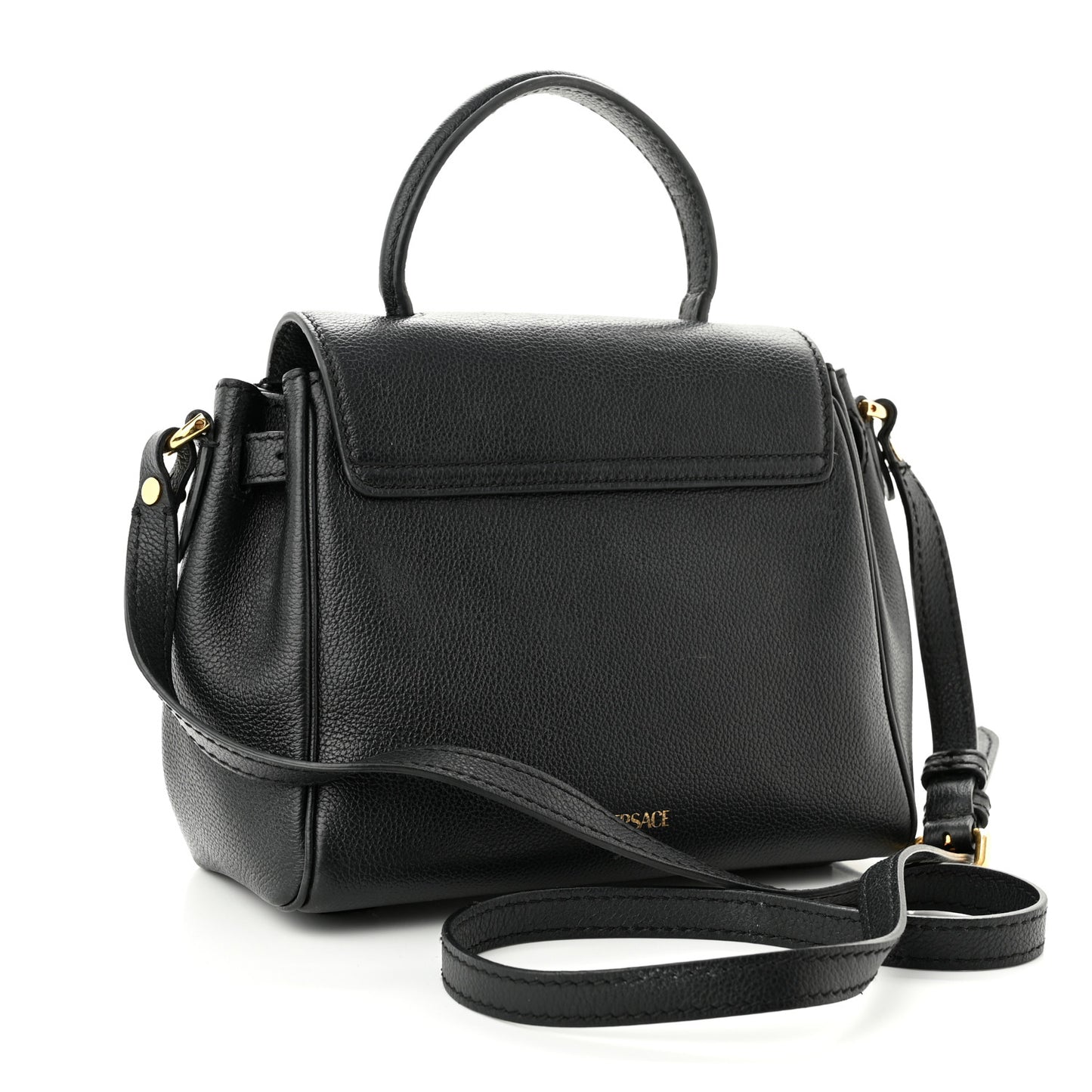 Grained Calfskin Small La Medusa Top Handle Bag Black