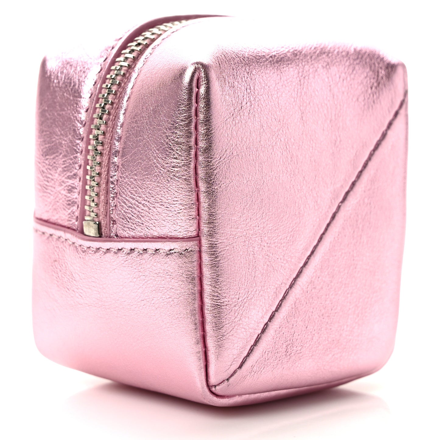 Crinkled Lame Calfskin Jaime Cube Charm Keychain Violet