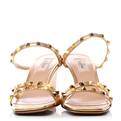 Valentino Garavani Metallic Nappa Rockstud Wedge Slide Sandals 38.5 Antique Brass 2 of 4