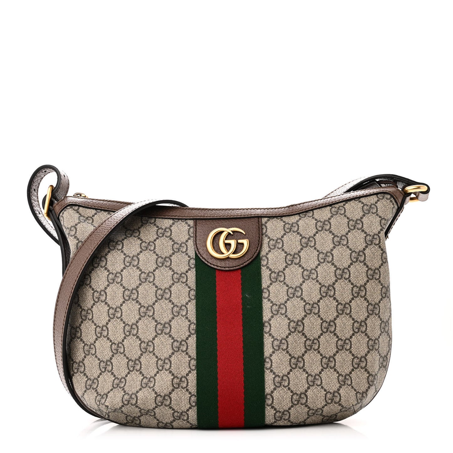 GG Supreme Monogram Web Small Ophidia Half Moon Hobo Brown