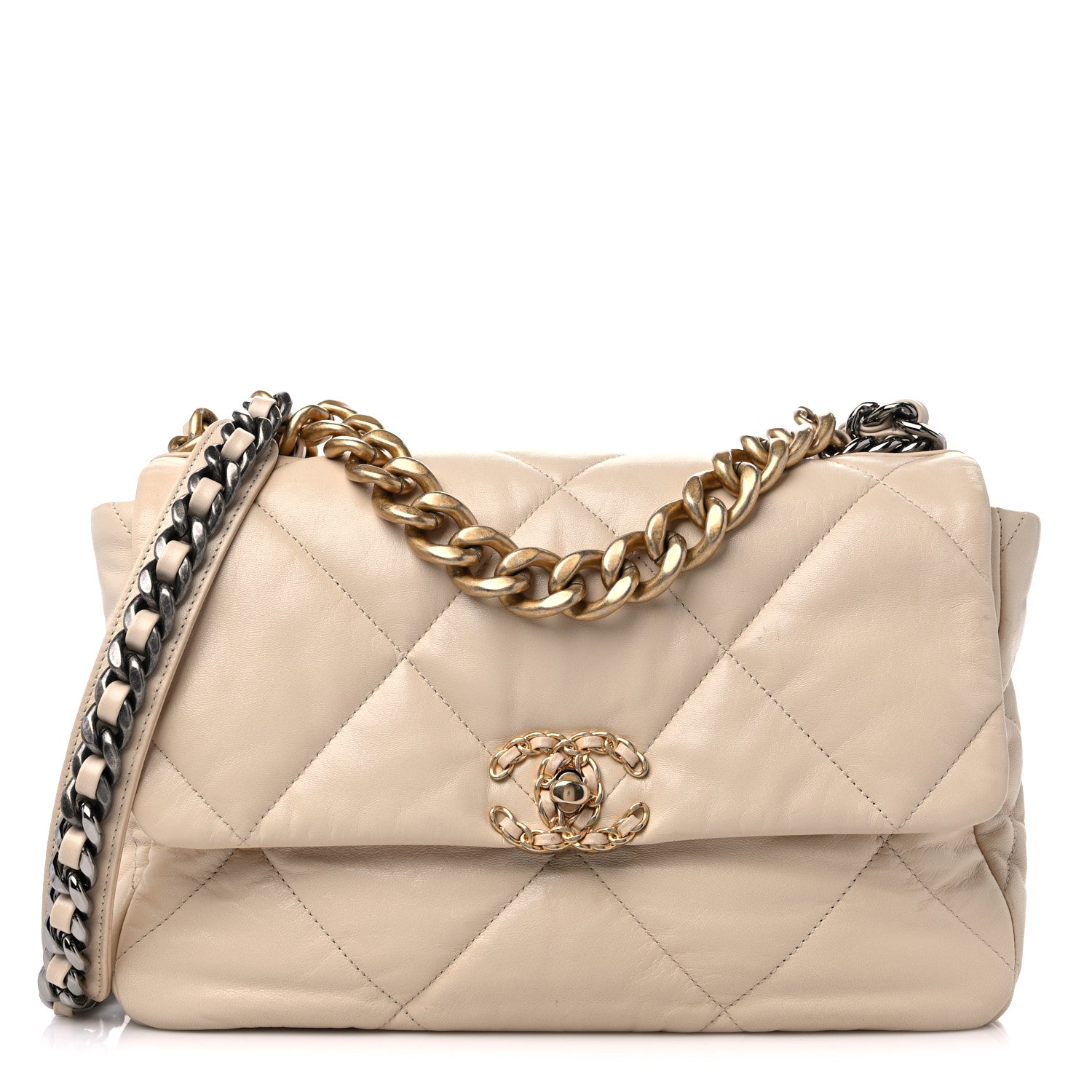 Chanel Lambskin Quilted Large Chanel 19 Flap Beige 1 of 13