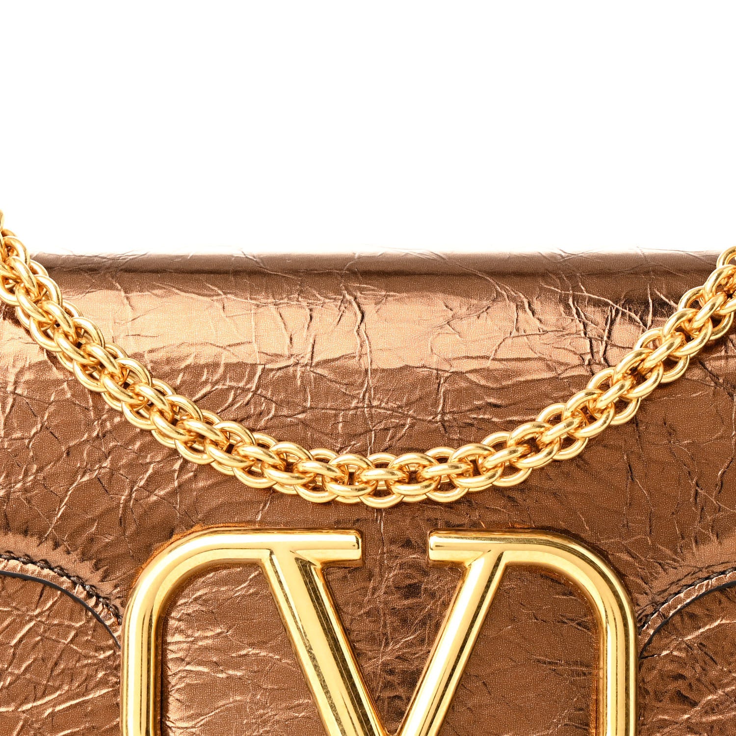 Valentino Garavani Metallic Crackle Effect Calfskin Vlogo Loco Shoulder Bag Bronze 8 of 11