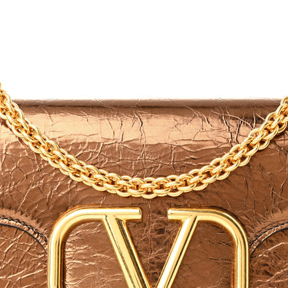 Valentino Garavani Metallic Crackle Effect Calfskin Vlogo Loco Shoulder Bag Bronze 8 of 11
