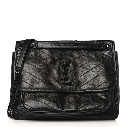 Saint Laurent Crinkled Calfskin Matelasse Monogram Medium Niki Chain Satchel Black 1 of 9