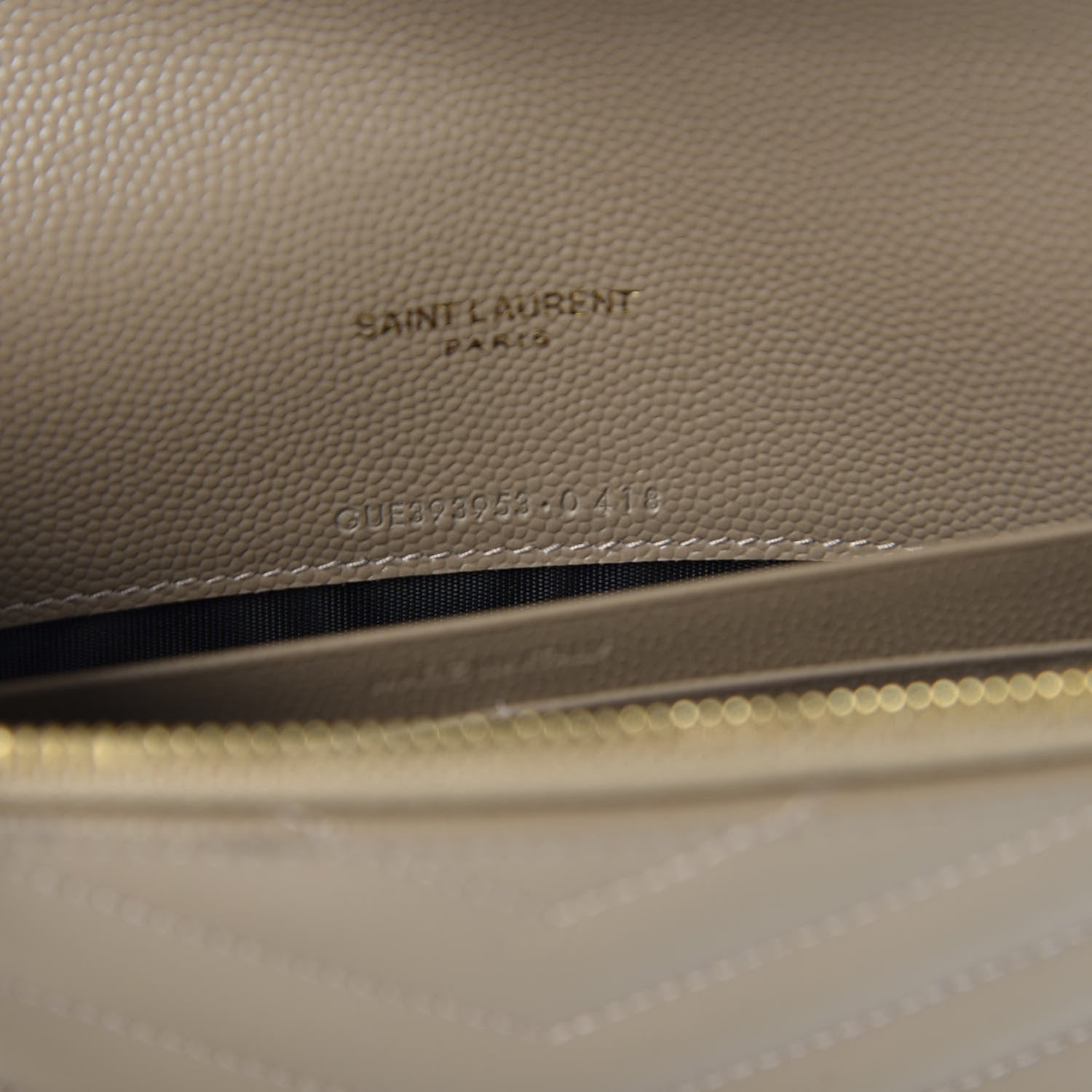 Saint Laurent Grain De Poudre Matelasse Chevron Monogram Envelope Chain Wallet Taupe 8 of 10