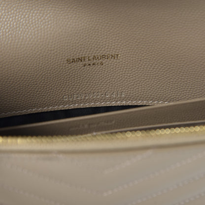 Saint Laurent Grain De Poudre Matelasse Chevron Monogram Envelope Chain Wallet Taupe 8 of 10