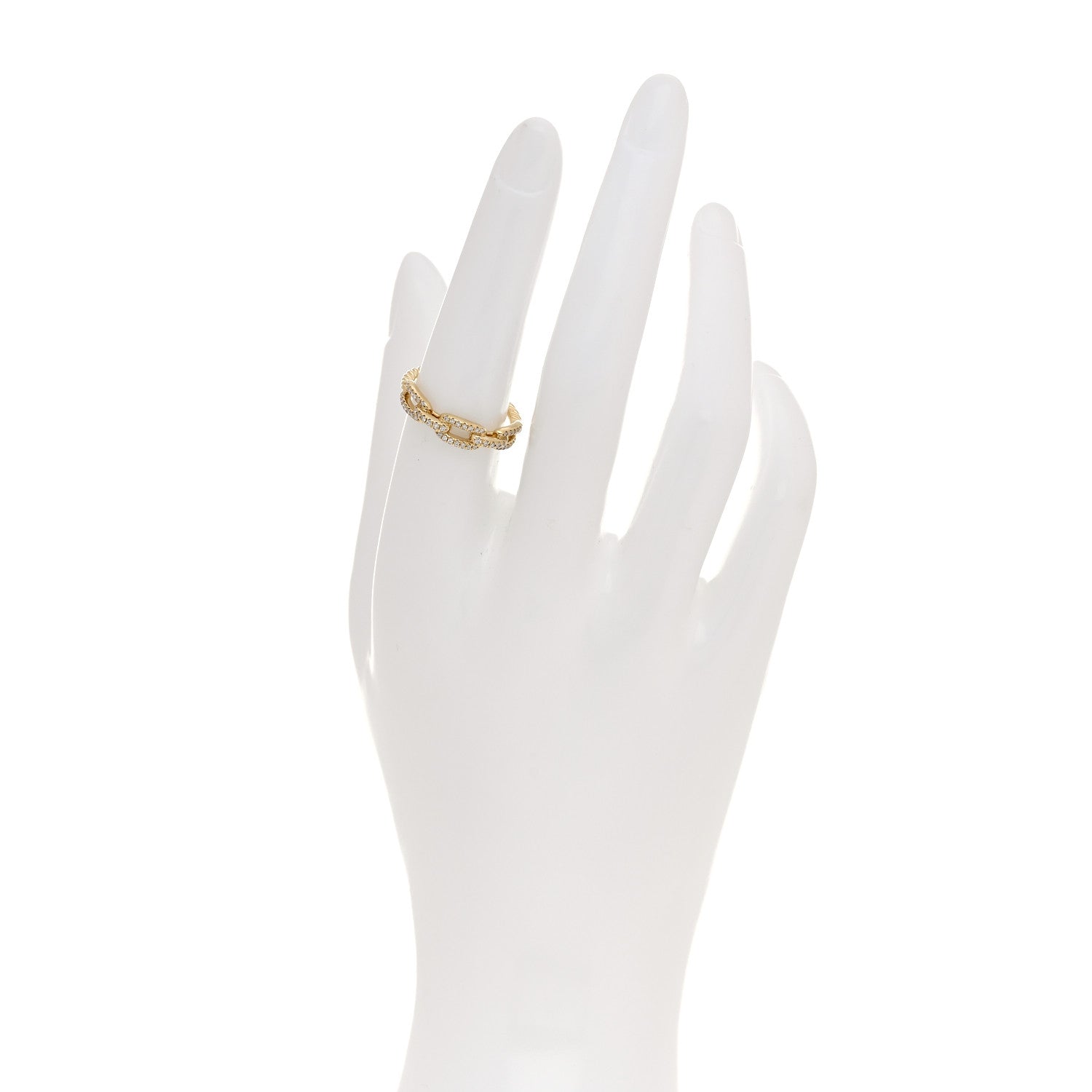 David Yurman 18K Yellow Gold Diamond 4.5mm Stax Single Row Chain Link Ring 53 6.5 2 of 4