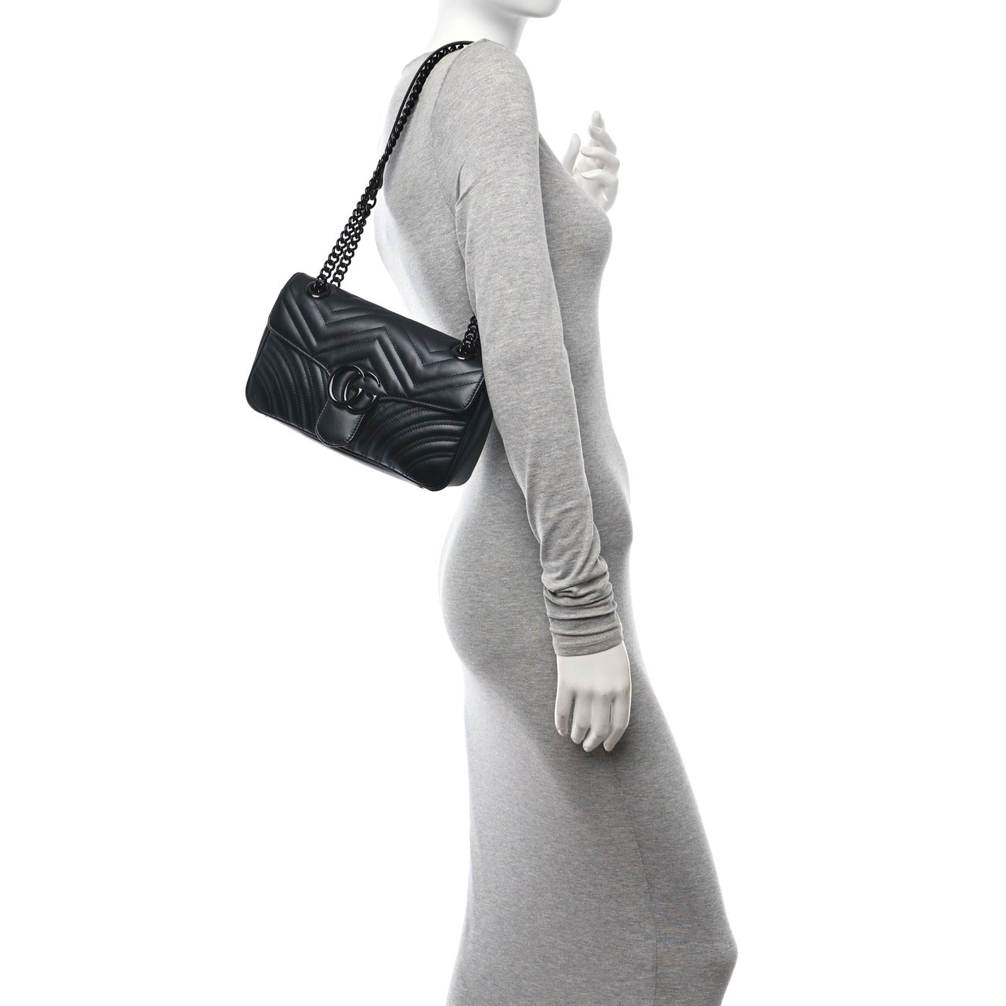 Calfskin Matelasse Monochrome Small GG Marmont Shoulder Bag Black