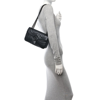 Gucci Calfskin Matelasse Monochrome Small GG Marmont Shoulder Bag Black 2 of 11