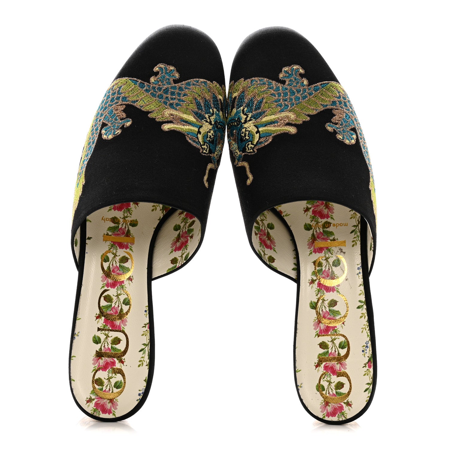 Gucci Satin Dragon Embroidered Candy Mules 36.5 Black 2 of 9