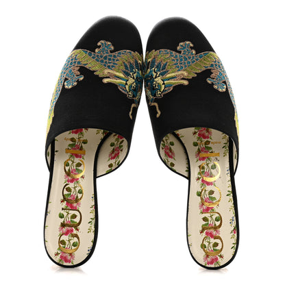 Gucci Satin Dragon Embroidered Candy Mules 36.5 Black 2 of 9