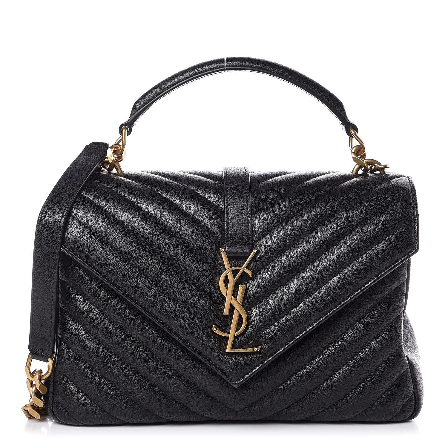 Saint Laurent Sheepskin Matelasse Chevron Monogram Medium College Bag Black 1 of 7