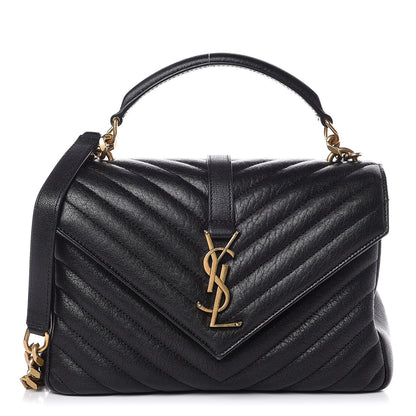 Saint Laurent Sheepskin Matelasse Chevron Monogram Medium College Bag Black 1 of 7