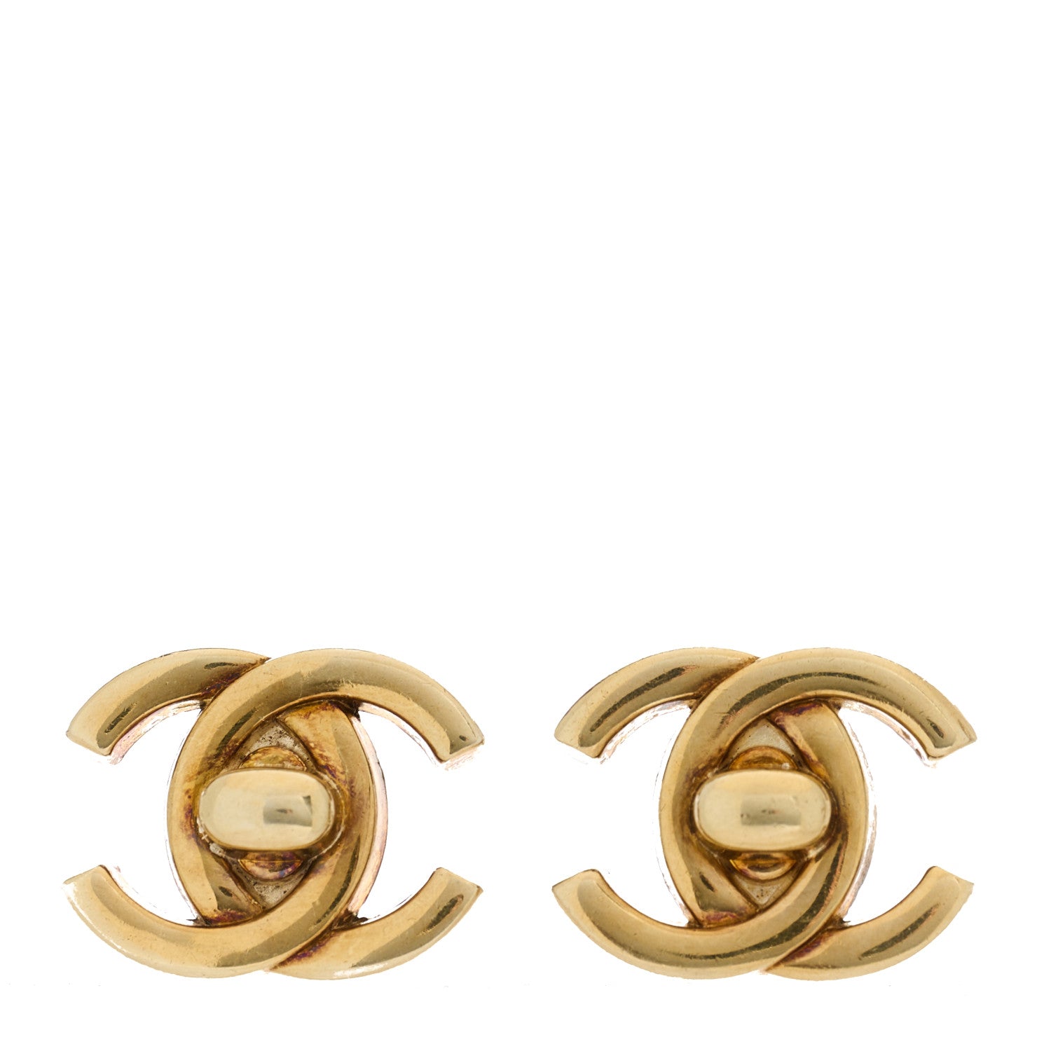 Chanel Metal CC Turnlock Clip On Earrings Gold 1 of 5