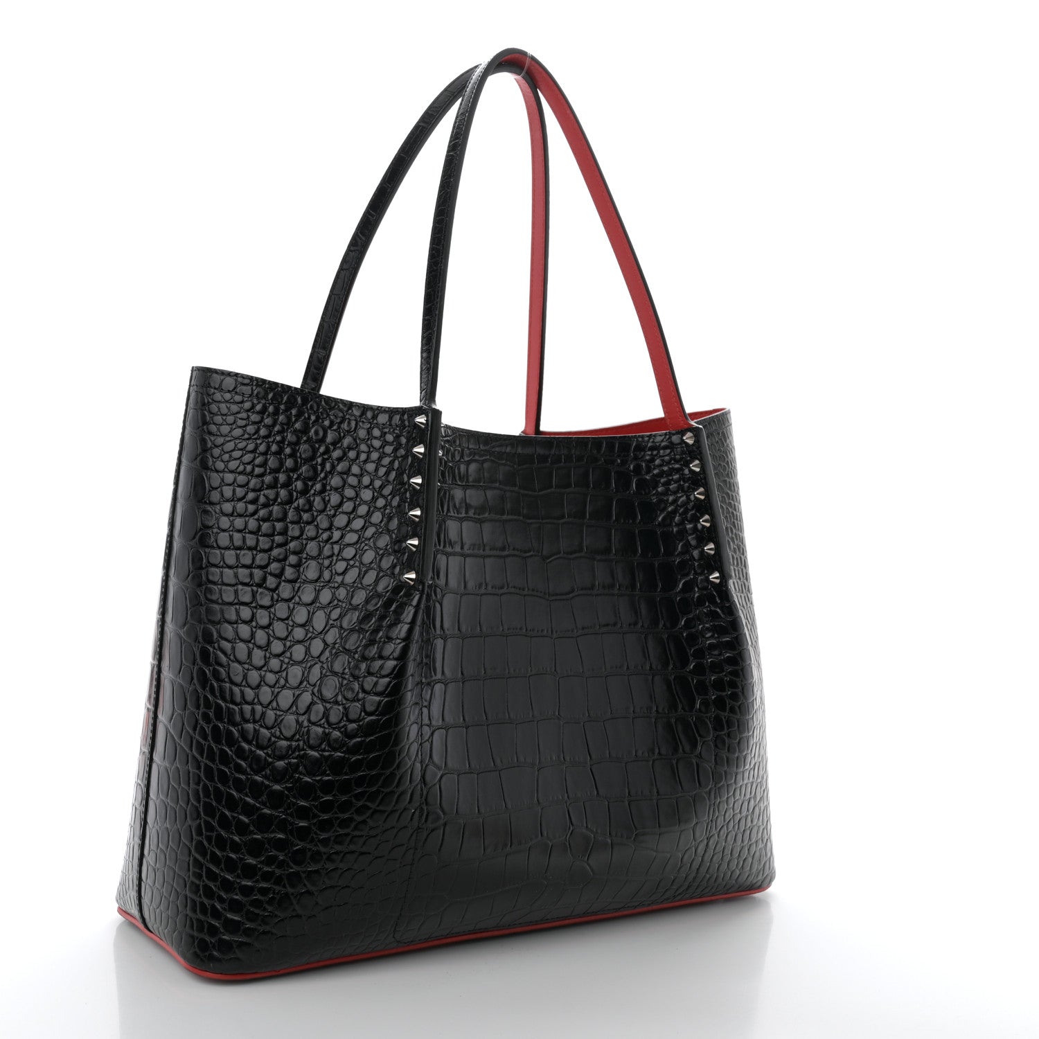 Christian Louboutin Calfskin Crocodile Embossed Spikes Large Cabarock Black 3 of 9