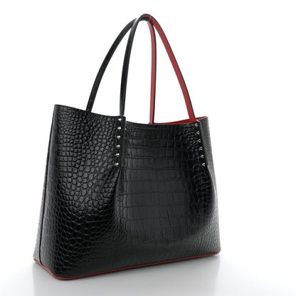 Christian Louboutin Calfskin Crocodile Embossed Spikes Large Cabarock Black 3 of 9