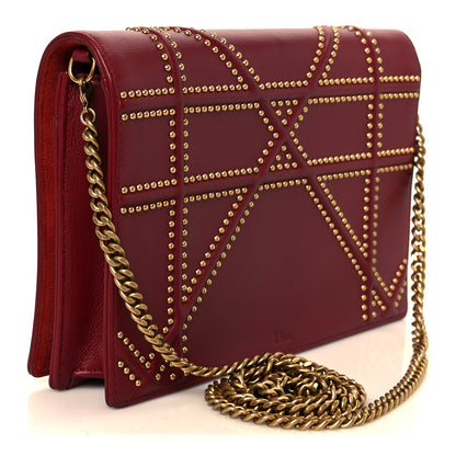 Christian Dior Calfskin Studded Diorama Wallet On Chain Burgundy 3 of 10