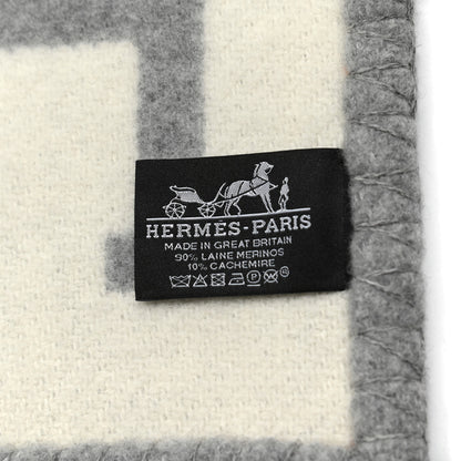 Hermes Wool Cashmere Avalon III Blanket Ecru Gris Clair 4 of 4