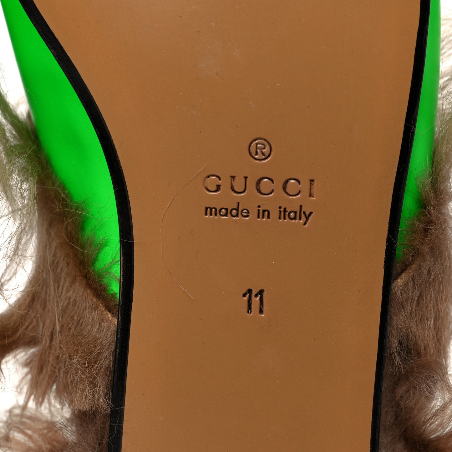 Calfskin Fur Mens Princetown Slippers 11 Fluorescent Green