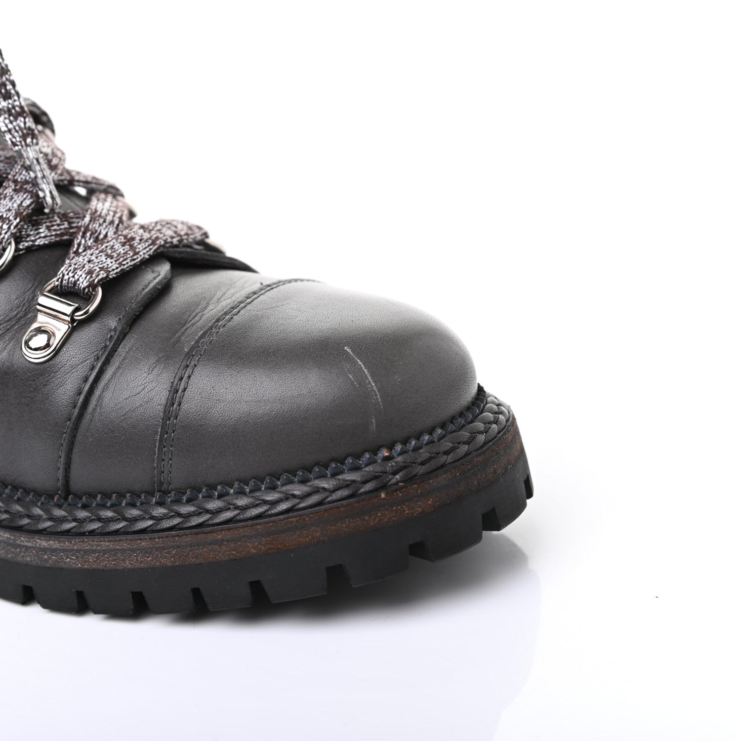 Chanel Lambskin Quilted Lace Up Boots 39.5 Grey 10 of 10