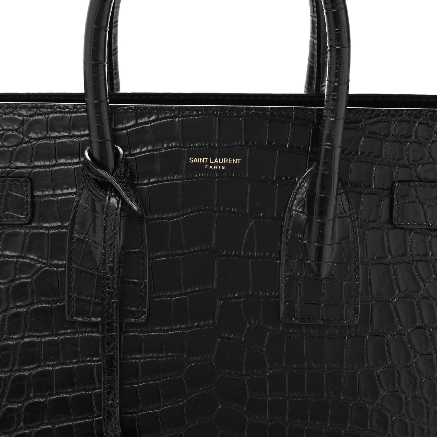 Calfskin Crocodile Embossed Small Sac de Jour Black