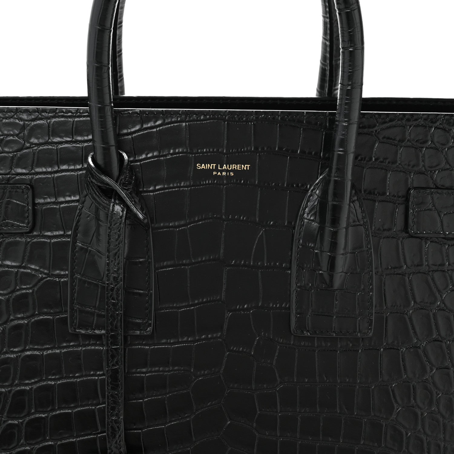 Saint Laurent Calfskin Crocodile Embossed Small Sac de Jour Black 8 of 10