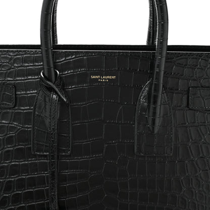 Saint Laurent Calfskin Crocodile Embossed Small Sac de Jour Black 8 of 10