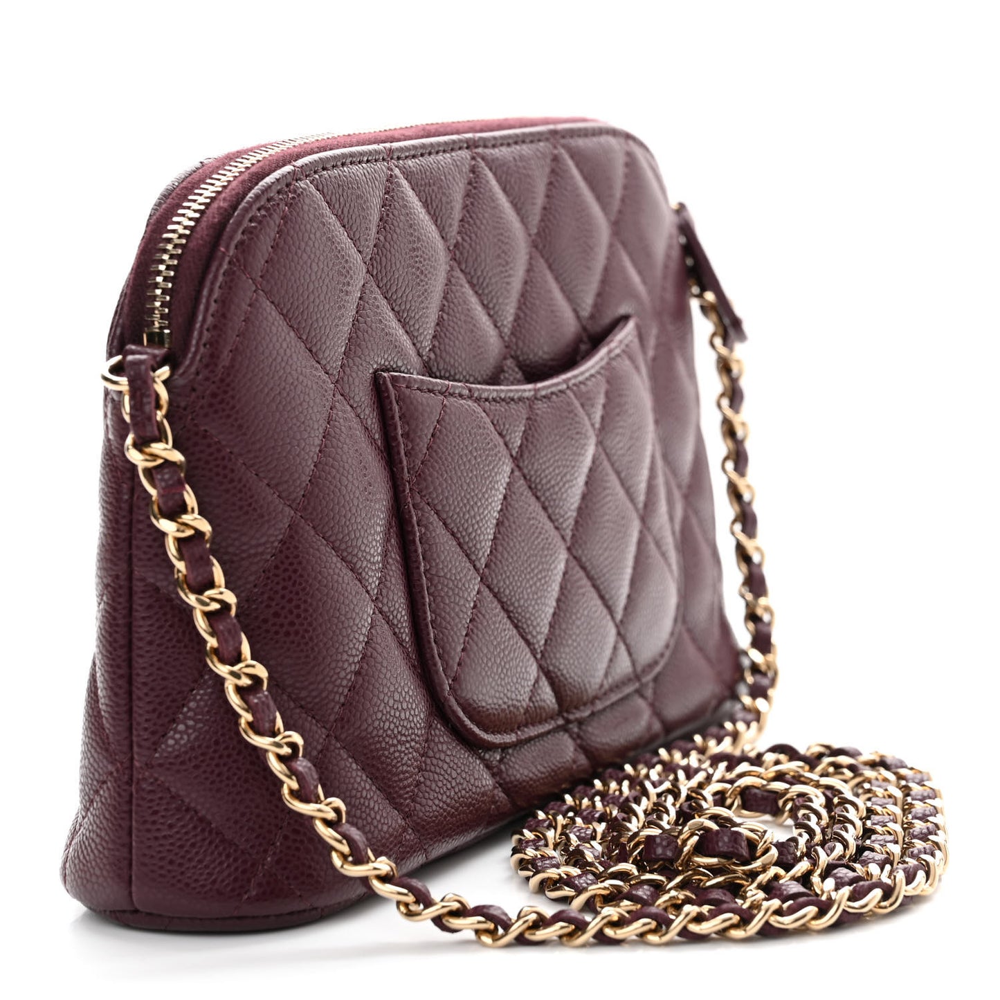 Caviar Quilted Classic Clutch With Chain Burgundy