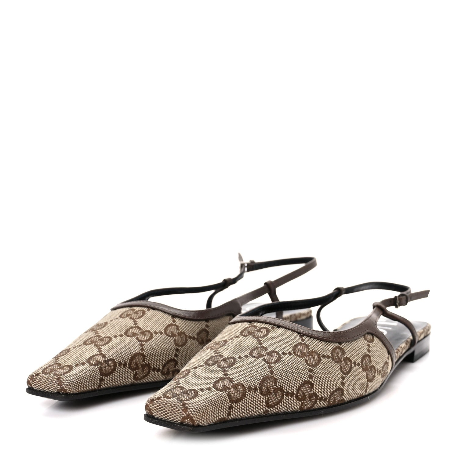 Gucci GG Monogram Malaga Kid Square G 35mm Slingback Pumps 39.5 Beige Ebony New Acero 4 of 9