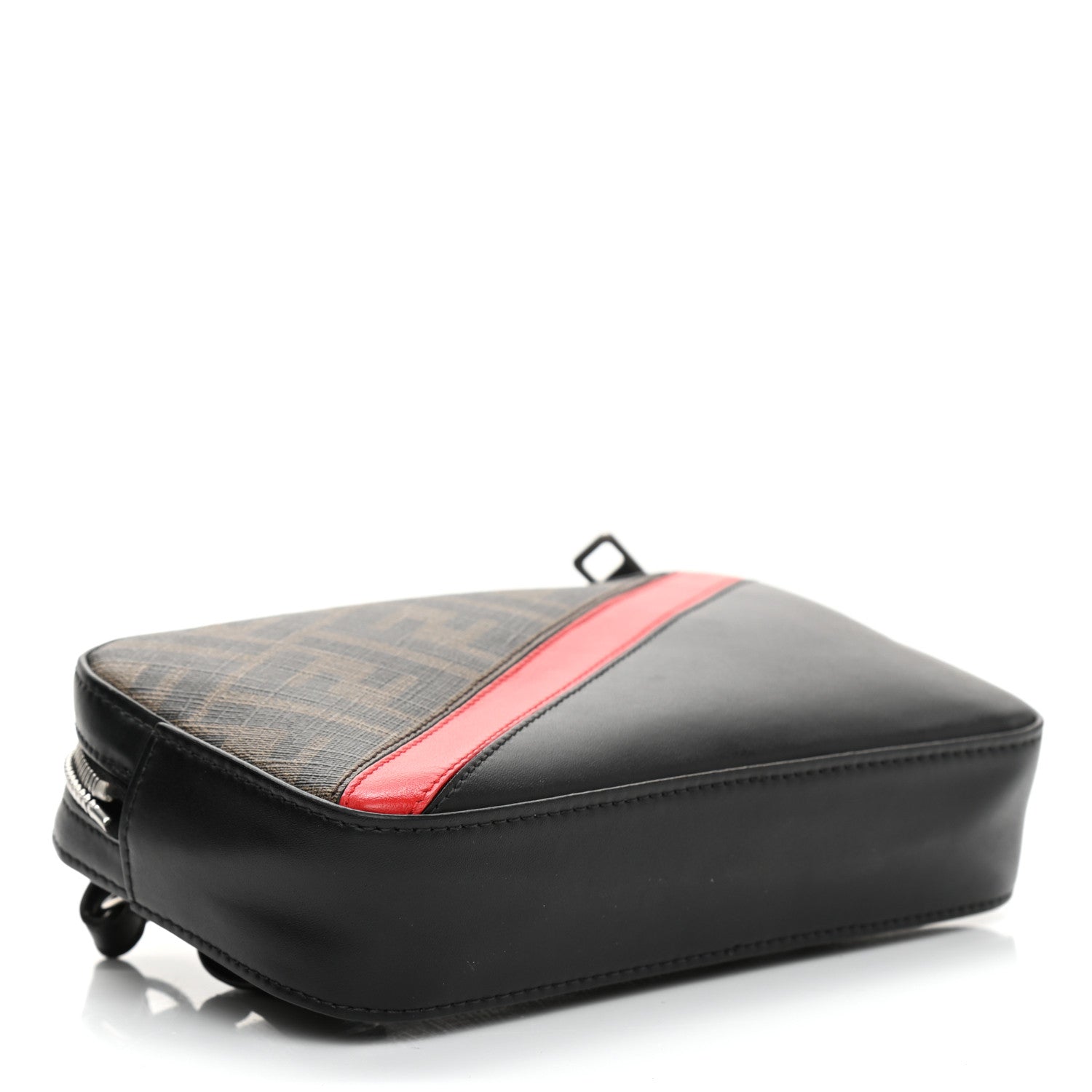 Fendi Glazed Fabric Vitello Liberty FF 1974 Diagonal Small Camera Case Tobacco Rosso Black 4 of 8