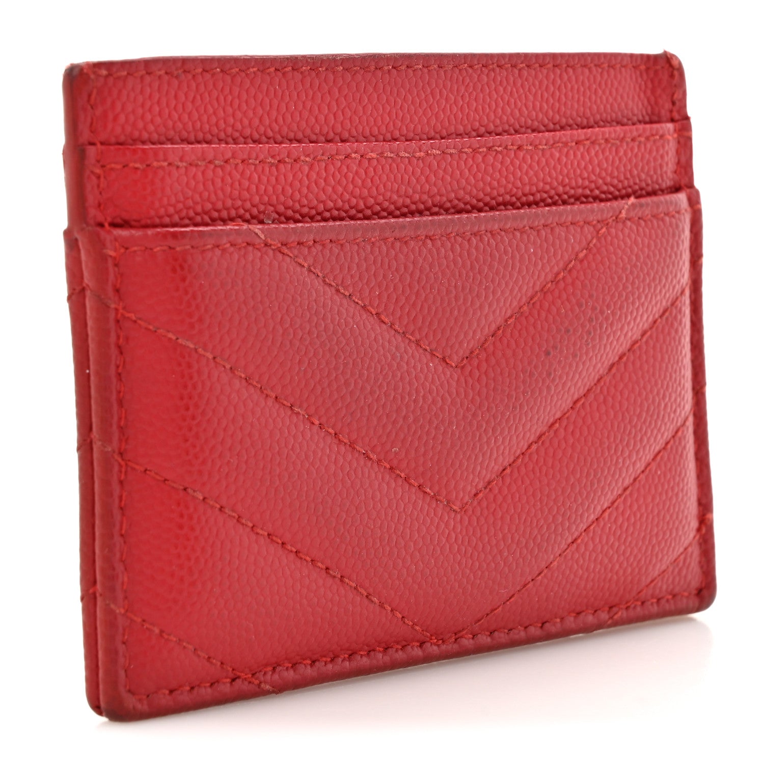 Saint Laurent Grain De Poudre Matelasse Chevron Monogram Credit Card Case Opyum Red 3 of 11