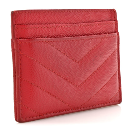 Saint Laurent Grain De Poudre Matelasse Chevron Monogram Credit Card Case Opyum Red 3 of 11