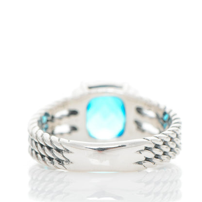 David Yurman Sterling Silver Diamond Blue Topaz 10mm Petite Wheaton Ring 57 8 4 of 5