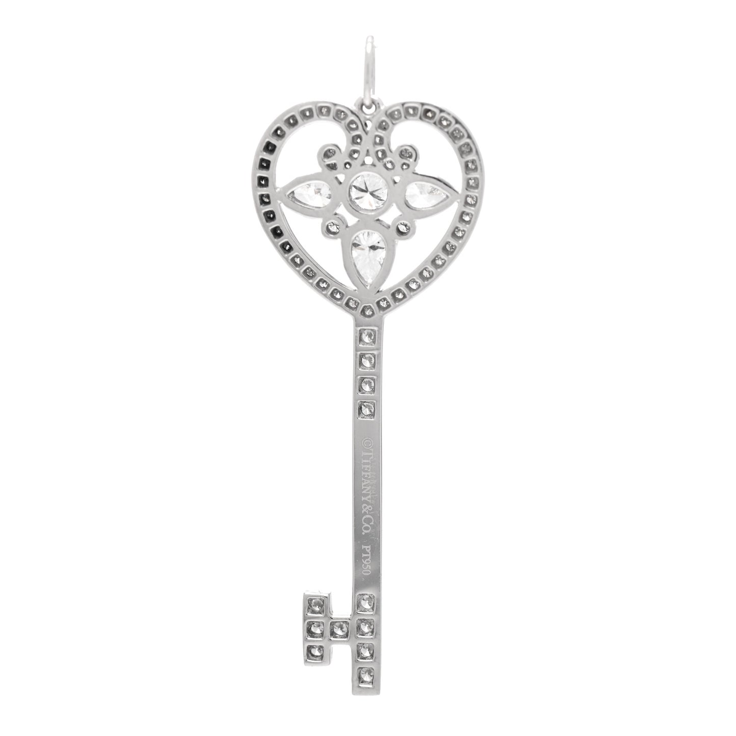 Platinum Diamond Ornate Heart Key Pendant