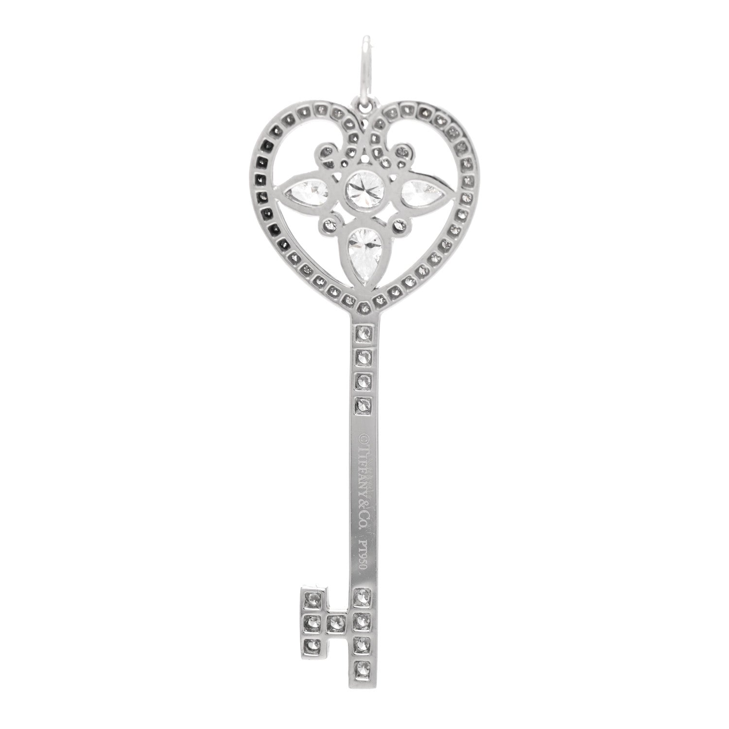 Tiffany Platinum Diamond Ornate Heart Key Pendant 3 of 4