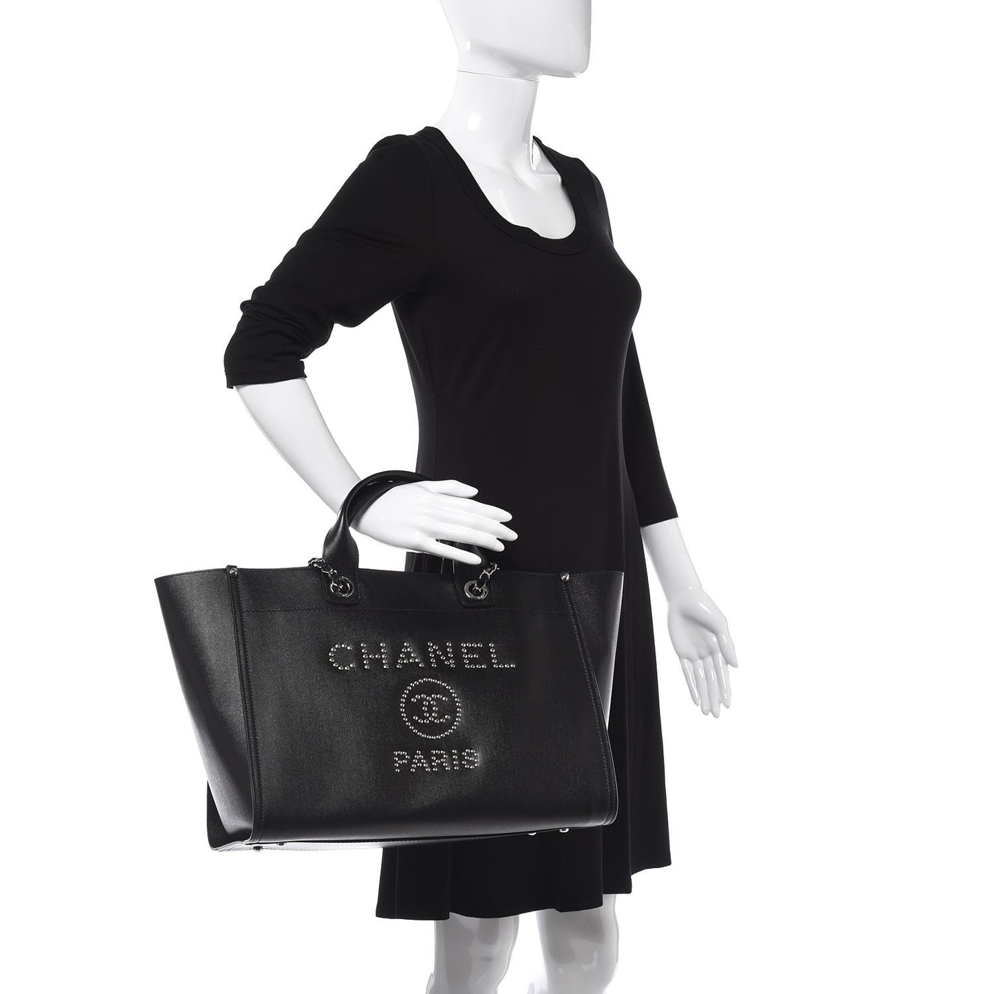 Caviar Large Studded Deauville Tote Black
