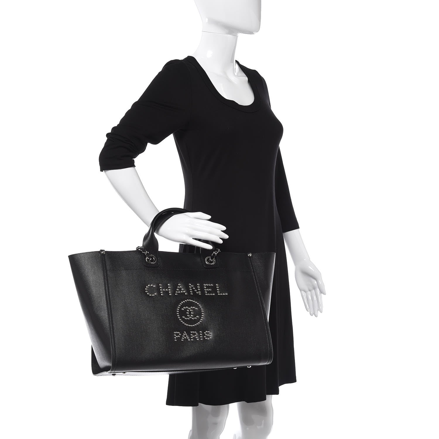 Chanel Caviar Large Studded Deauville Tote Black 2 of 9