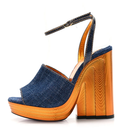 Christian Louboutin Denim Calfskin Mira Colunata 120 Sandals 36.5 Lin Brandy Gold 1 of 7