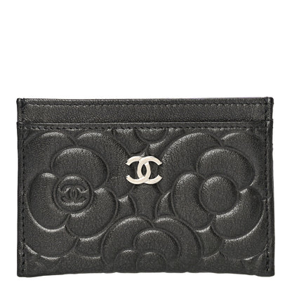 Chanel Goatskin Camellia Embossed Card Holder Grey 1 of 12